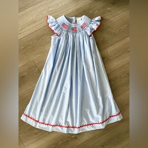 NWOT Stitchy Fish A Children’s Boutique Blue & White Striped Flag Dress Size 10